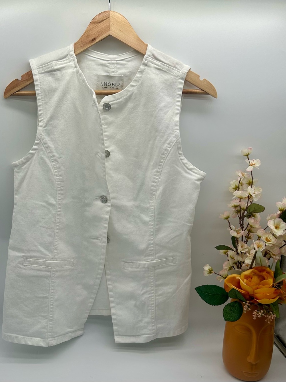 Angels White cottage, core steam punk fairy Button-Front Sleeveless Med Vest